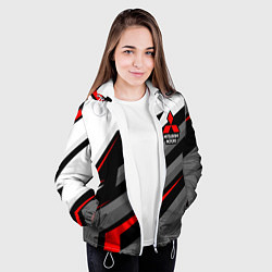 Куртка с капюшоном женская Mitsubishi motors - красная линия, цвет: 3D-белый — фото 2