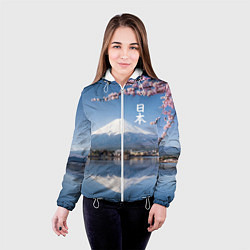 Куртка с капюшоном женская Цветущая сакура на фоне Фудзиямы - Япония, цвет: 3D-белый — фото 2
