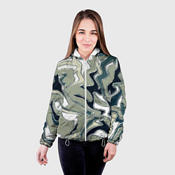 Куртка с капюшоном женская Абстракция оливковый, цвет: 3D-белый — фото 2