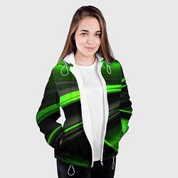 Куртка с капюшоном женская Black green textureпоп, цвет: 3D-белый — фото 2