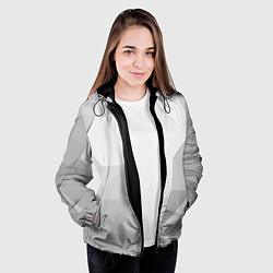 Куртка с капюшоном женская Серый ромбово угольный паттерн, цвет: 3D-черный — фото 2