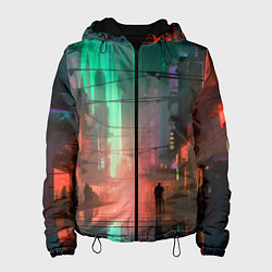 Куртка с капюшоном женская Кибер город будущего, цвет: 3D-черный
