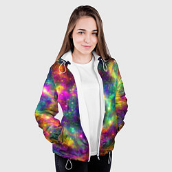 Куртка с капюшоном женская Яркий неоновый космос, цвет: 3D-белый — фото 2