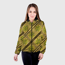 Куртка с капюшоном женская Лютики-цветочки деревянная текстура, цвет: 3D-черный — фото 2