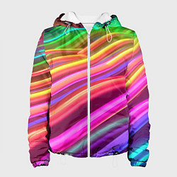 Куртка с капюшоном женская Неоновые радужные волны, цвет: 3D-белый