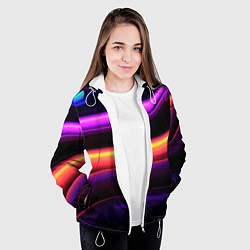 Куртка с капюшоном женская Неоновые трубы на черном фоне, цвет: 3D-белый — фото 2
