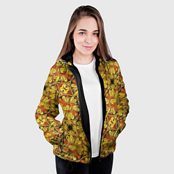 Куртка с капюшоном женская Красно-желтые цветочки, цвет: 3D-черный — фото 2