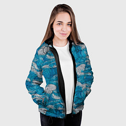 Куртка с капюшоном женская Голубые и белые волны, цвет: 3D-черный — фото 2