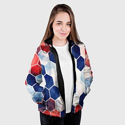 Куртка с капюшоном женская Плиты белые синие красные, цвет: 3D-черный — фото 2