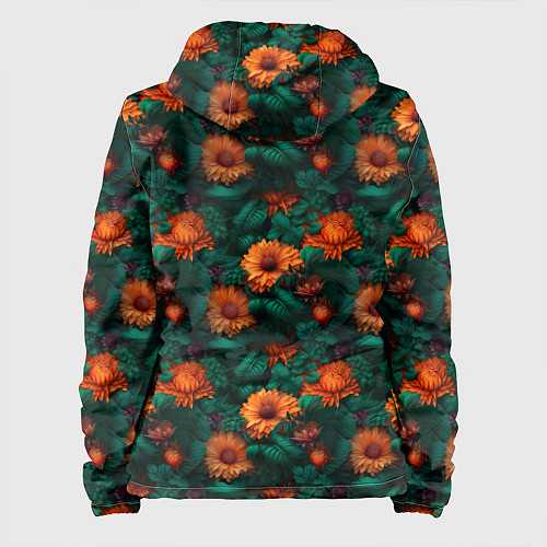 Женская куртка Оранжевые цветы и зеленые листья / 3D-Белый – фото 2