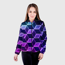 Куртка с капюшоном женская Неоновые кубы иллюзия, цвет: 3D-черный — фото 2