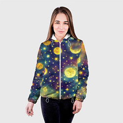 Куртка с капюшоном женская Космос, Луна и Солнце, цвет: 3D-белый — фото 2