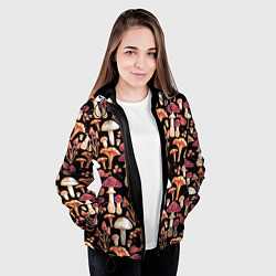 Куртка с капюшоном женская Грибы в сепии, цвет: 3D-черный — фото 2