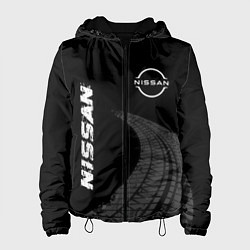 Куртка с капюшоном женская Nissan speed на темном фоне со следами шин: надпис, цвет: 3D-черный