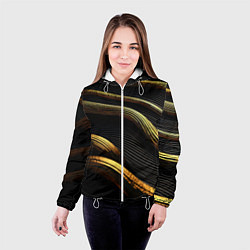 Куртка с капюшоном женская Золотистые волны абстракция, цвет: 3D-белый — фото 2