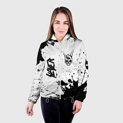 Куртка с капюшоном женская Slayer и рок символ на светлом фоне, цвет: 3D-белый — фото 2
