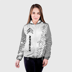 Куртка с капюшоном женская Citroen speed на светлом фоне со следами шин: по-в, цвет: 3D-белый — фото 2