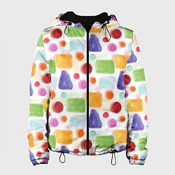 Куртка с капюшоном женская Разноцветные фигурки, цвет: 3D-черный