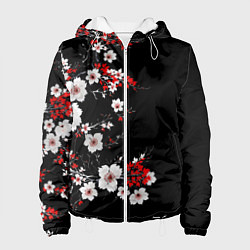 Женская куртка Белая и красная сакура - цветение