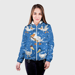 Куртка с капюшоном женская Белые гуси и утки, цвет: 3D-белый — фото 2