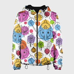 Куртка с капюшоном женская Индийские слоники, цвет: 3D-черный