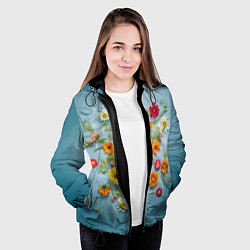 Куртка с капюшоном женская Букет полевых цветов на ткани, цвет: 3D-черный — фото 2