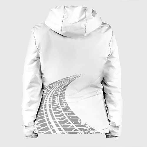 Женская куртка Saab speed на светлом фоне со следами шин: надпись / 3D-Белый – фото 2