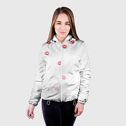 Куртка с капюшоном женская Следы поцелуев губы, цвет: 3D-белый — фото 2