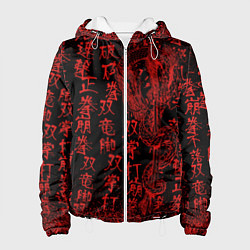 Куртка с капюшоном женская Дракон и катана - иероглифы, цвет: 3D-белый