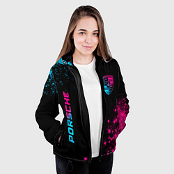 Куртка с капюшоном женская Porsche - neon gradient: надпись, символ, цвет: 3D-черный — фото 2