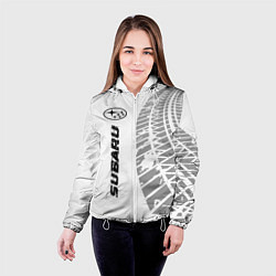 Куртка с капюшоном женская Subaru speed на светлом фоне со следами шин: по-ве, цвет: 3D-белый — фото 2