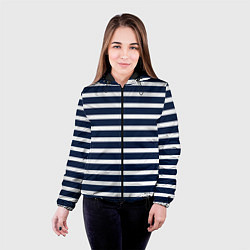 Куртка с капюшоном женская Широкие тёмно-синие полосы, цвет: 3D-черный — фото 2