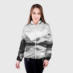 Куртка с капюшоном женская Минималистичный пейзаж чб, цвет: 3D-белый — фото 2