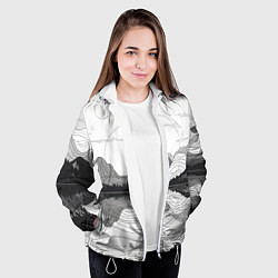 Куртка с капюшоном женская Минималистичный пейзаж чб, цвет: 3D-белый — фото 2