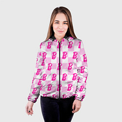 Куртка с капюшоном женская Розовая шашка и Барби, цвет: 3D-черный — фото 2