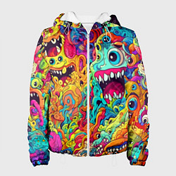 Куртка с капюшоном женская Космические зубастые чудовища, цвет: 3D-белый