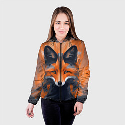 Куртка с капюшоном женская Нарисованная огненная лиса, цвет: 3D-черный — фото 2