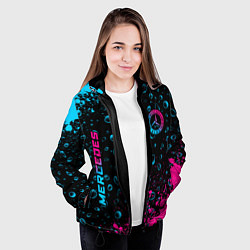 Куртка с капюшоном женская Mercedes - neon gradient: надпись, символ, цвет: 3D-черный — фото 2