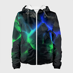 Куртка с капюшоном женская Разлом синих и зеленых плит, цвет: 3D-белый