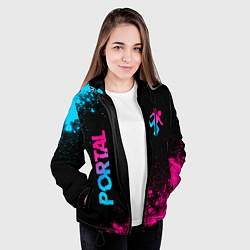 Куртка с капюшоном женская Portal - neon gradient: надпись, символ, цвет: 3D-черный — фото 2