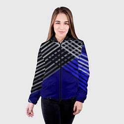 Куртка с капюшоном женская Белые и серые полосы на синем фоне, цвет: 3D-черный — фото 2