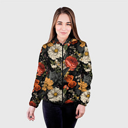 Куртка с капюшоном женская Цветочный паттерн на черном, цвет: 3D-черный — фото 2