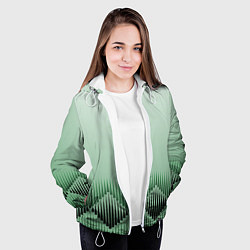 Куртка с капюшоном женская Зеленый градиент с ромбами, цвет: 3D-белый — фото 2