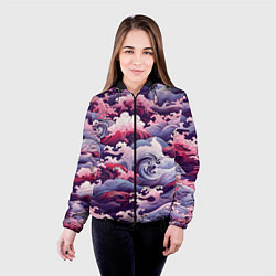 Куртка с капюшоном женская Волны в Японском стиле, цвет: 3D-черный — фото 2