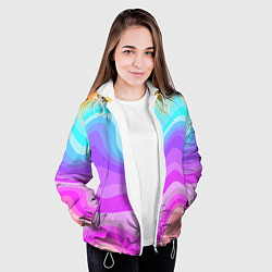 Куртка с капюшоном женская Неоновая разноцветная волна, цвет: 3D-белый — фото 2