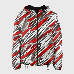 Куртка с капюшоном женская Красные полосы за субстанцией, цвет: 3D-черный