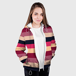 Куртка с капюшоном женская Широкие полосы розовый, цвет: 3D-белый — фото 2