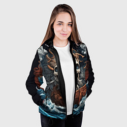 Куртка с капюшоном женская Тату ирезуми черепа пирата на корабле в шторм, цвет: 3D-черный — фото 2