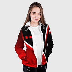 Куртка с капюшоном женская Кавасаки - красные волны, цвет: 3D-белый — фото 2
