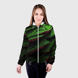 Куртка с капюшоном женская Зеленые абстрактные полосы, цвет: 3D-белый — фото 2